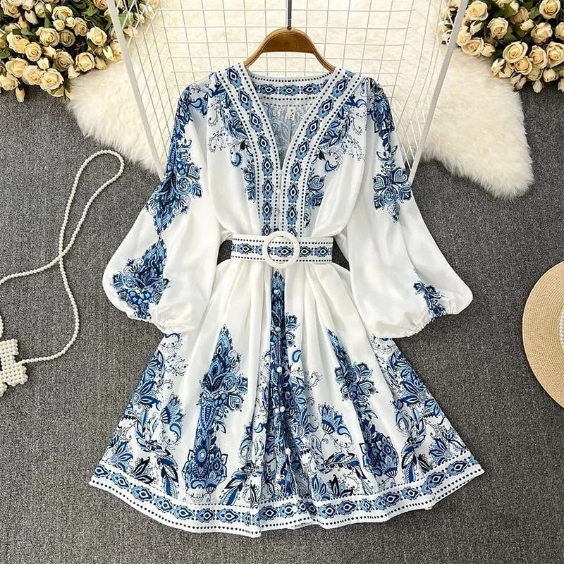 Price Cut Bohemian Print Long Sleeve Maxi Dress