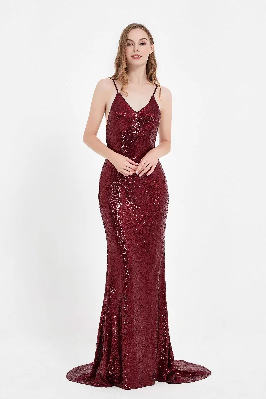 The Best Prices V Neck Lace up Back Bodycon Sequin Dress