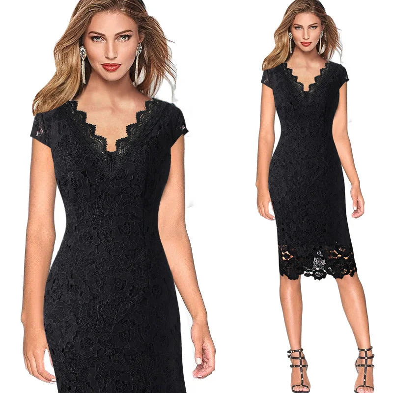 Fantastic Deals Lace Trim V-neck Casual Pencil Dress