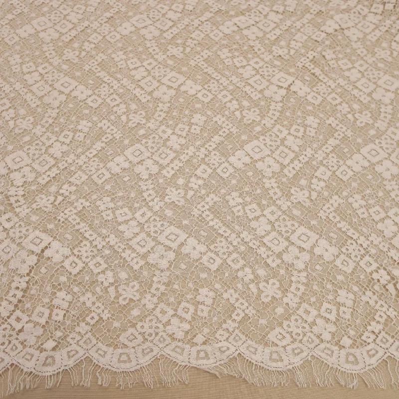 Buy Now Off White Corded Embroidered Floral Single Scalloped Lace