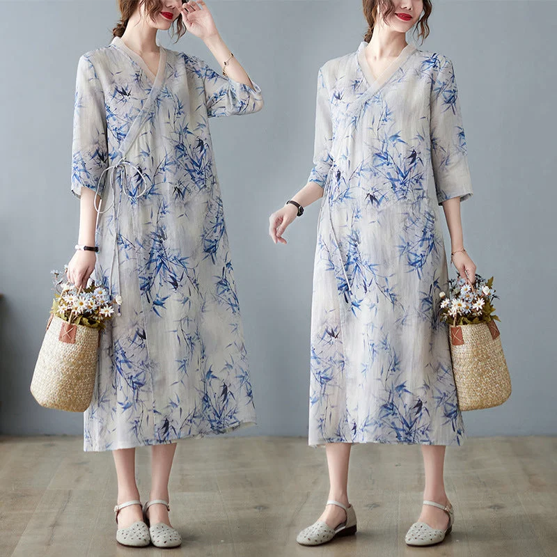 Early Bird Discount Korean Style Artistic Printed Loose Belted Dress