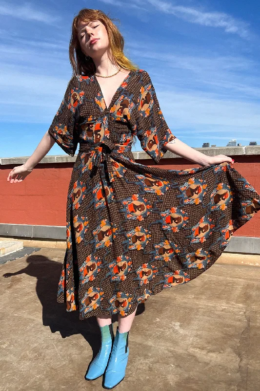 Epic Deals Flapper Print Rayon Crepe Dress XS-S/M