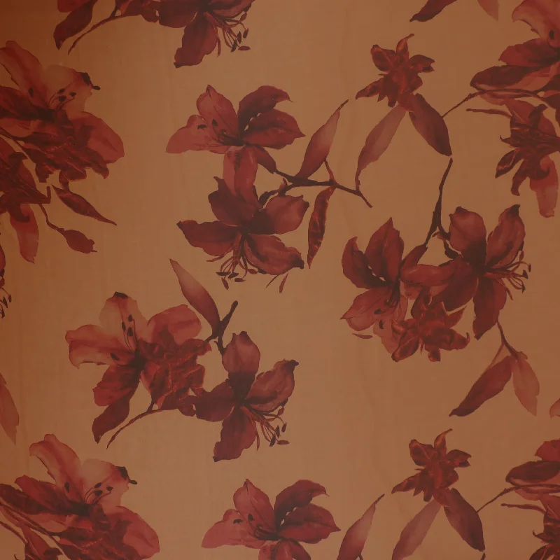 Buy Now Brick Red with Florals on Sheer Silk Gazar Fabric