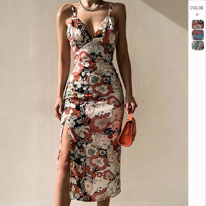 Bargain Prices Printed Open-Back Split Hem Slip Dress