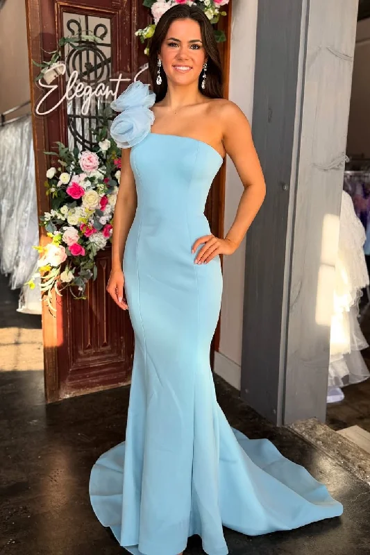 Special Discount One Shoulder Mermaid Sleeveless Satin Formal Prom Dress