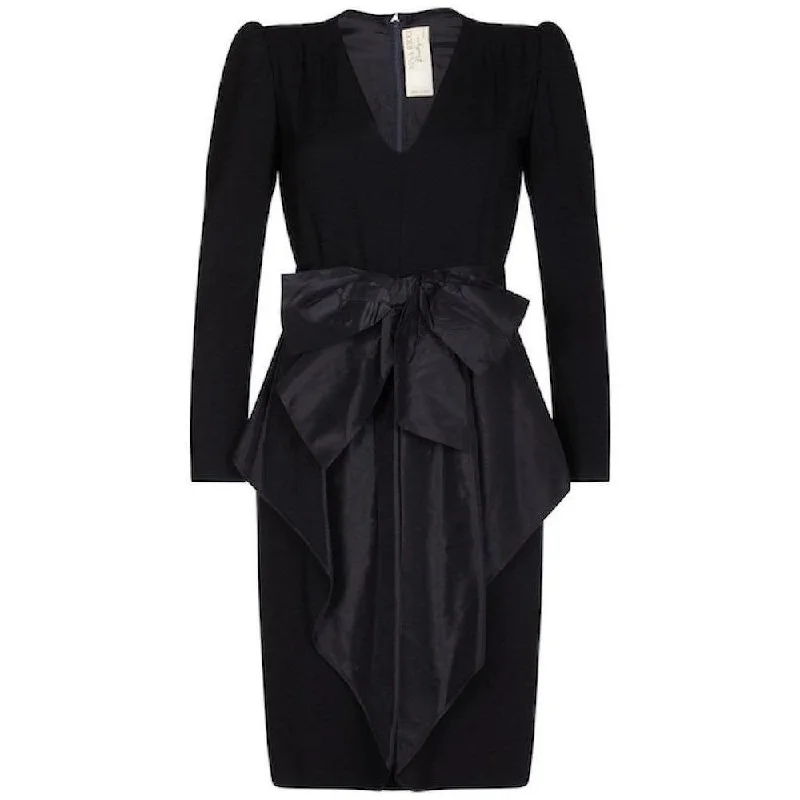 Special Buy Nina Ricci 1980s Black Wool and Silk Cocktail Dress with Front Bow Detail