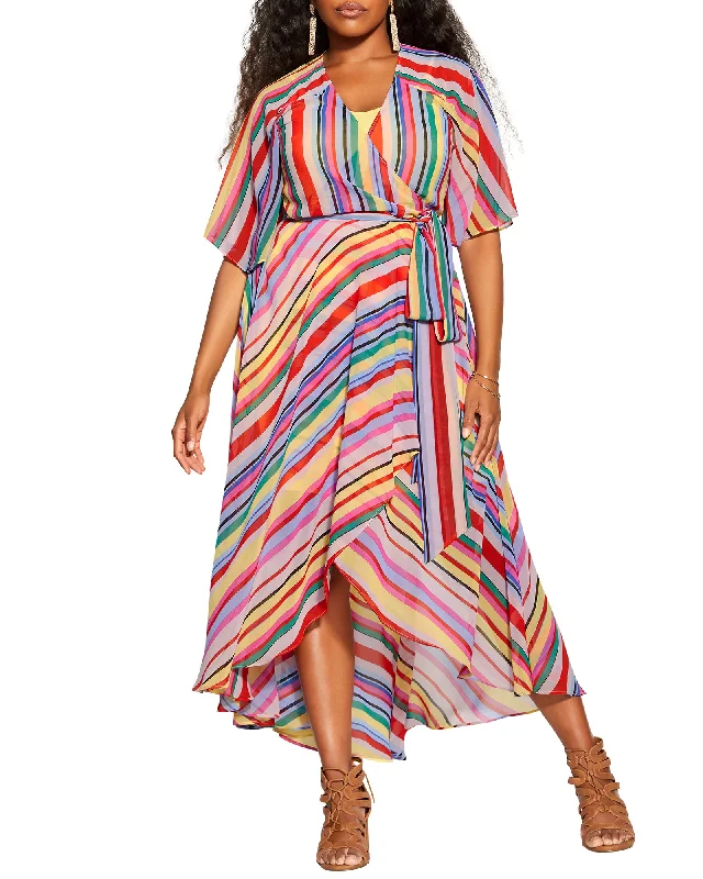 Flash Sale Rainn Rainbow Striped Maxi Dress | Red / Yellow