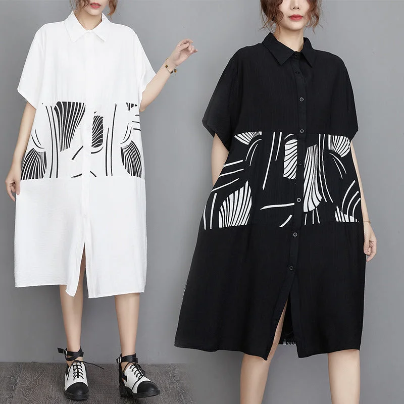 Closeout Artsy Mid-length Open Front Printed Shirt Dress