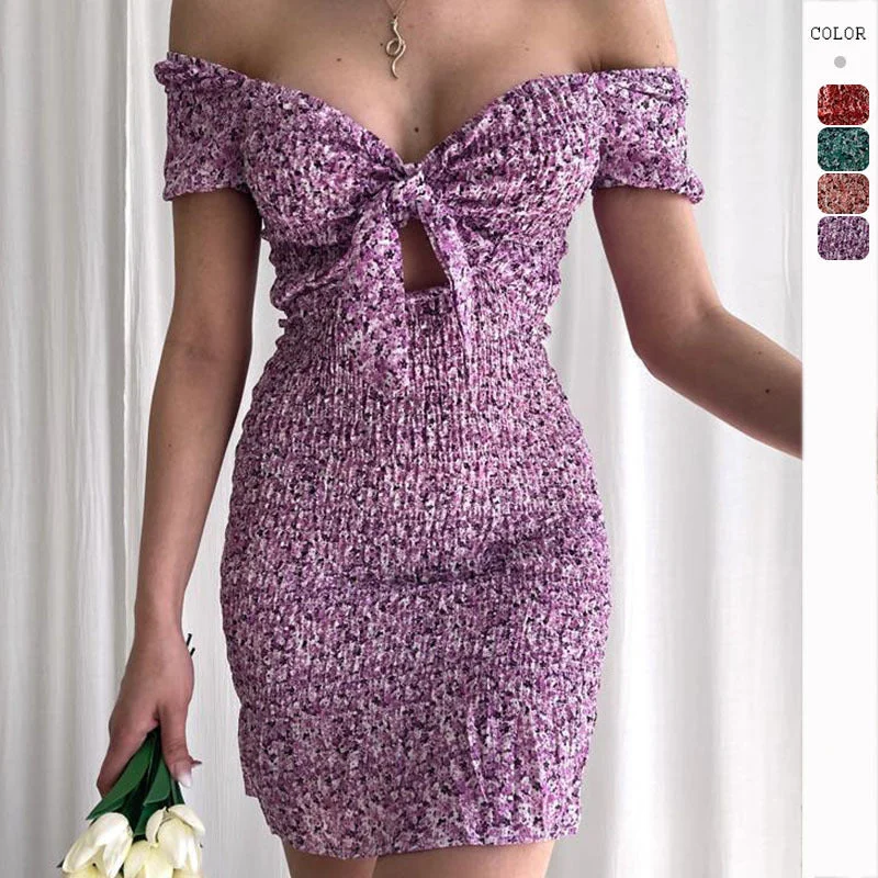Special Buy One-Shoulder Knot Printed Sexy Summer Dress