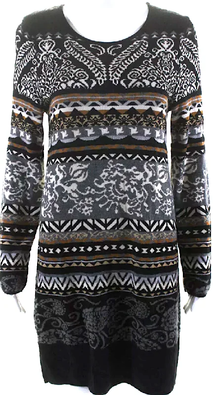 Hurry In Jean-Paul Gaultier. Paris. Fuzzi. Black/Grays Faire Isle Nordique Sweater Dress