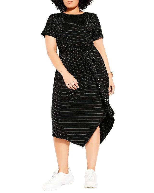Discount Days Hannah Striped Dress | Black / Tan