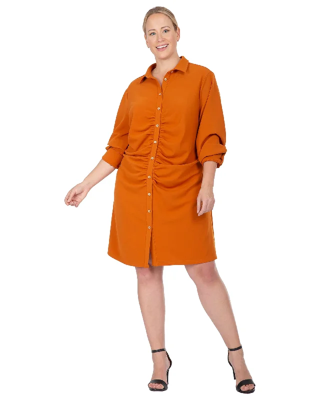 Blowout Sale Ryley Ruched Button Front Mini Dress | Henna Brown