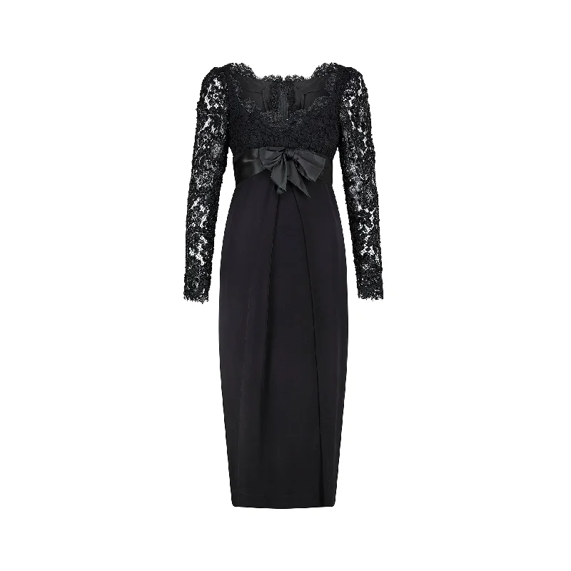 Low Prices 1980s Hardy Amies Couture Satin and Lace Cocktail Dress