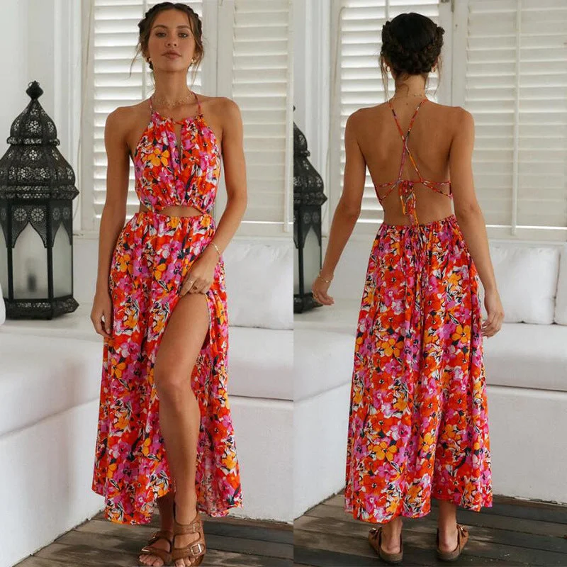 Instant Discount Sexy Backless Printed Beach Dress