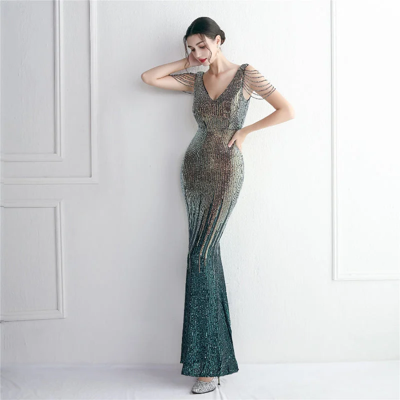 Best Seller Padded Chest and Delicate Needlework Elegant and Stylish Full-Length Silk Dress