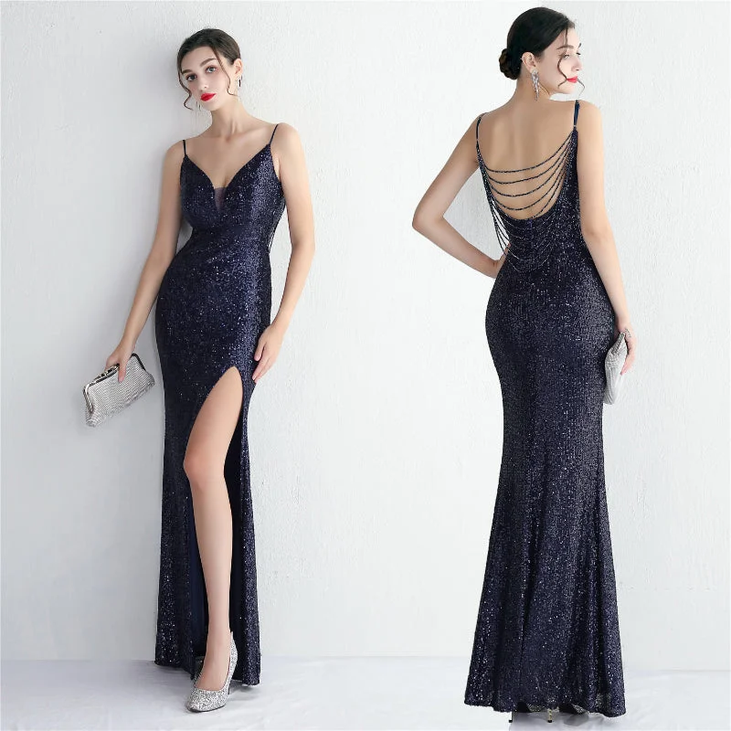 Lowest Price Dinner Date Elegant Long Layered Pendant Necklace Full Sleeve Floor Length Dress