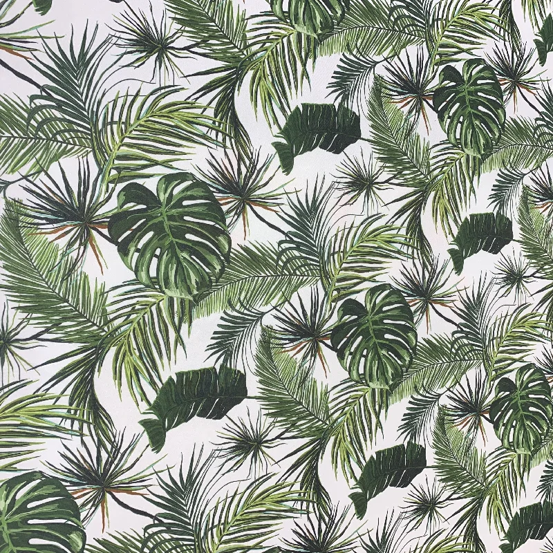 Markdown Madness Green Monstera Leaves on a White background Floral Printed Polyester Fabric