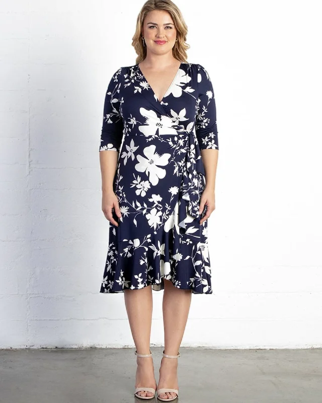 Buy Now Flirty Flounce Wrap Dress | NAVY FLORAL PRINT