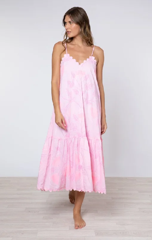 Fantastic Offers V-Neck Midi Dress W.Bellflower Block Print Pale Pink