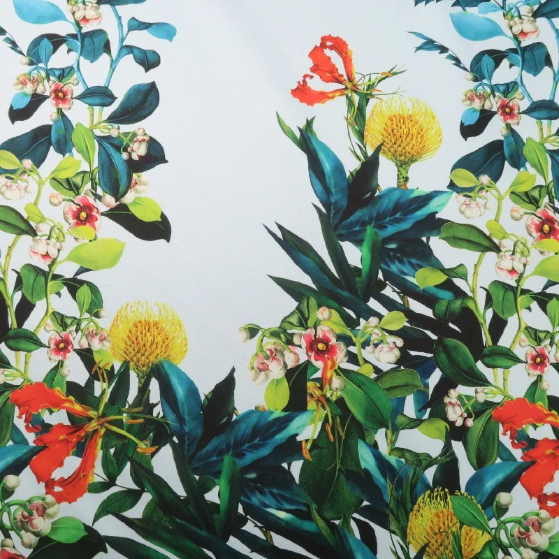 Year-End Clearance Multicolored Floral on Blue Printed Polyester Mikado Fabric