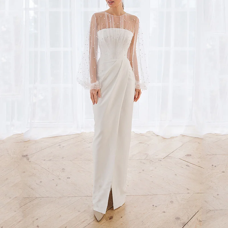Act Now Lace Bandeau Slim-Fit Front-Slit Wrap Dress