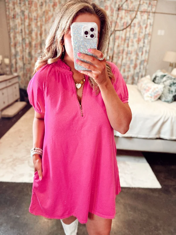 Crazy Deals Fuchsia Mineral Washed Zipper Dress