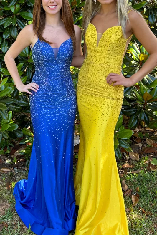 Value Deals Spaghetti Straps V-Neck Rhinestone Sleeveless Mermaid Prom Dress