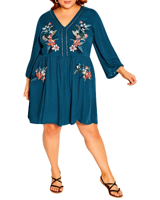 Special Savings Valencia Floral Appliqué Short Dress | Teal / Orange
