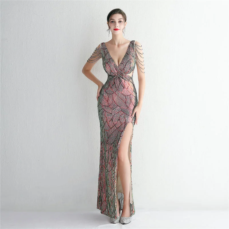 Year-End Clearance Sparkling Beaded Body-contouring Evening Gown With Elegant Fishtail Dress Year-End Clearance Sparkling Beaded Body-contouring Evening Gown With Elegant Fishtail Dress