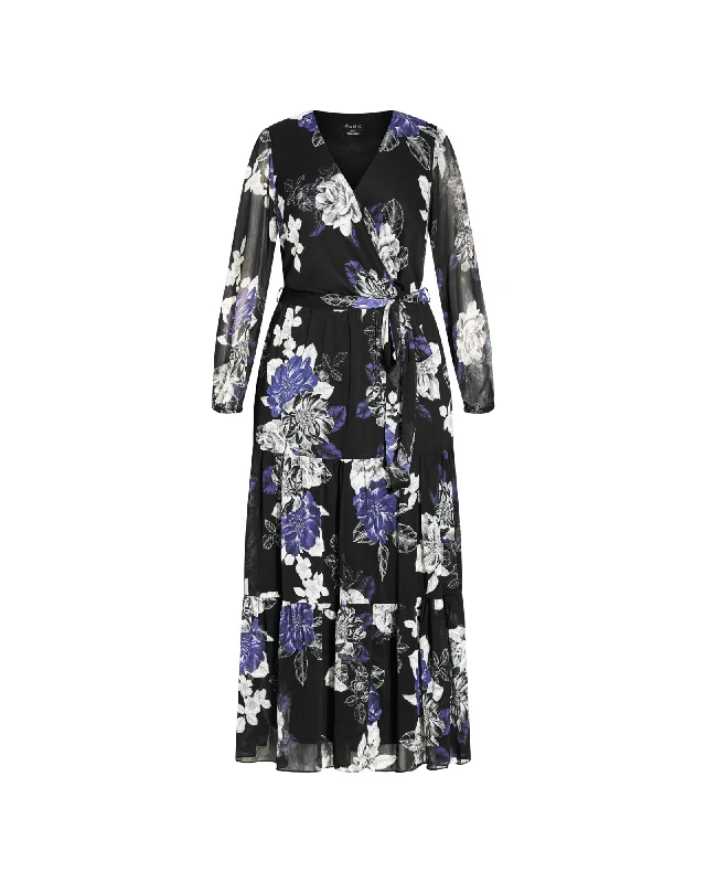 Clearance Sale Maisie Epic Floral Dress | Black / Azure Blue