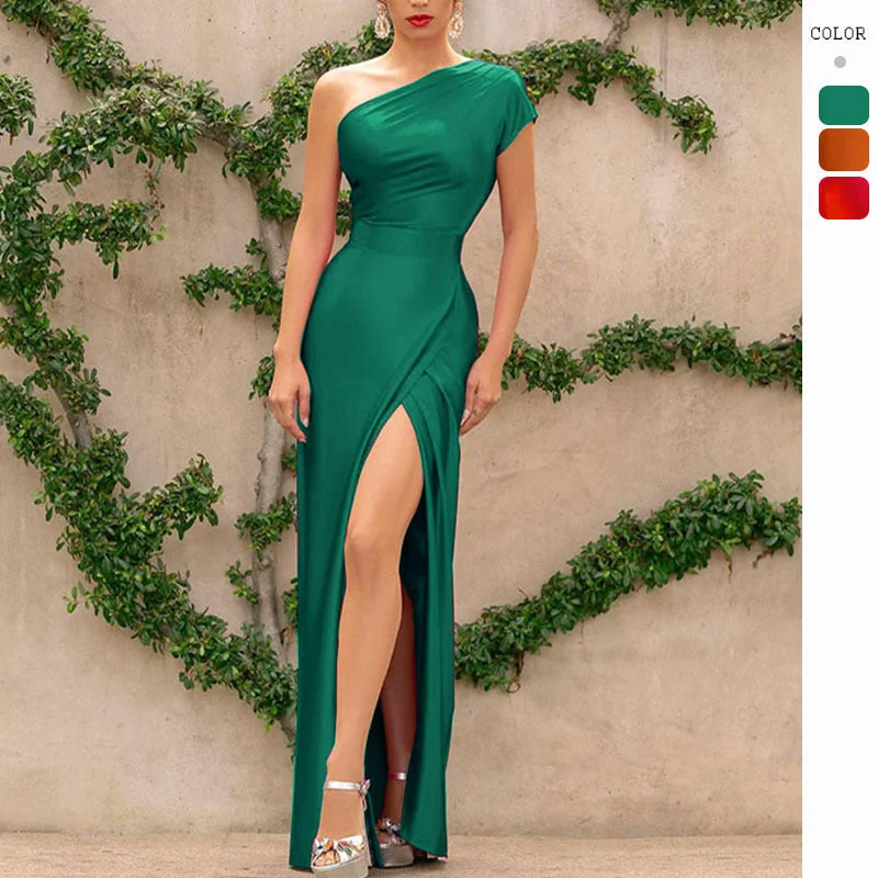 Incredible Offers Sensual One-Sleeved Split Gown for Spring/Summer Dress