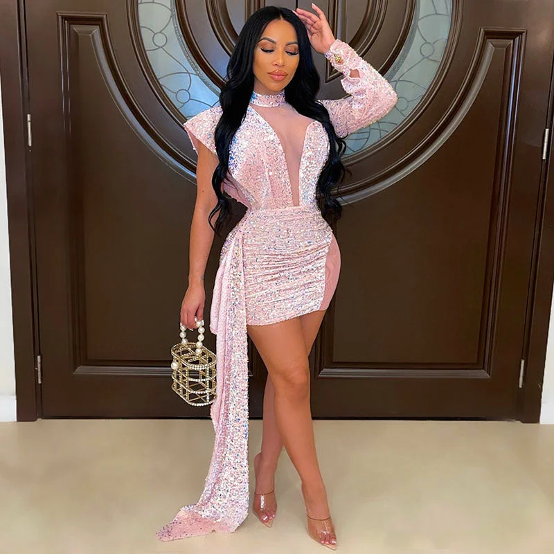 Daily Deals Sexy Sheer Mesh Beaded Bodycon Dress