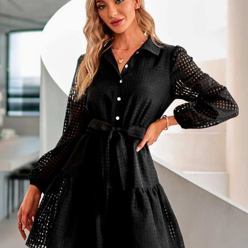 Super Bargain Slim-fit Solid Color Plaid Dress