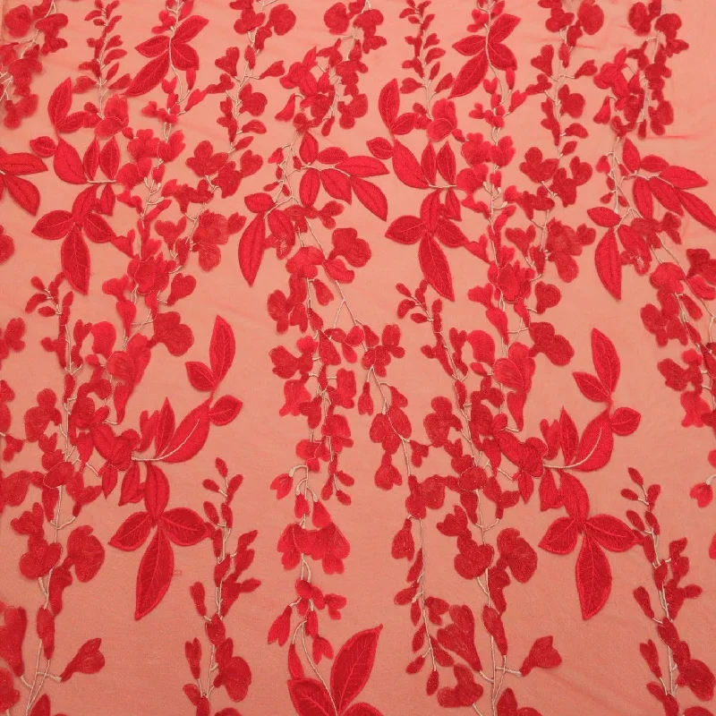 Unbeatable Prices Red Floral Embroidered Tulle Fabric