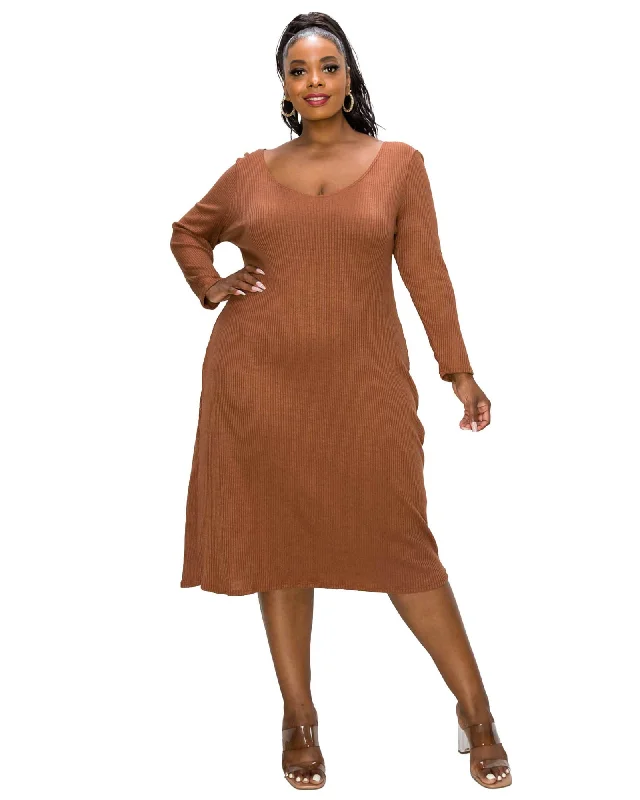 Super Deal Millie Rib Midi Dress | Chestnut
