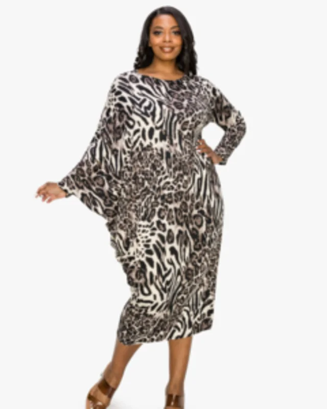 Amazing Deals Alexus Asymmetrical Sleeve Midi Dress | Gray