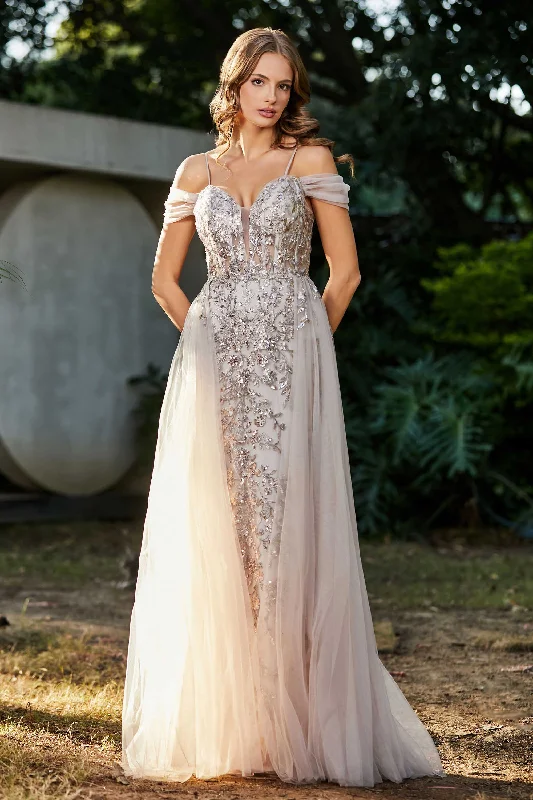 Can't Miss Beaded A-Line Off the Shoulder Tulle Dress
