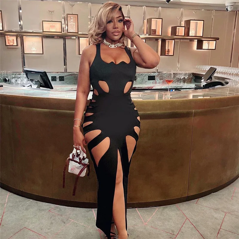 Extra Savings Springtime Elegance Hollow Out Slit Long Dress