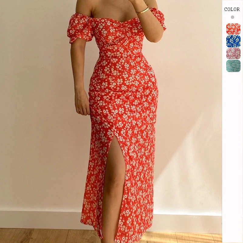 Mega Sale Chic Split-Hem Off-the-Shoulder Neckline Bodycon Dress