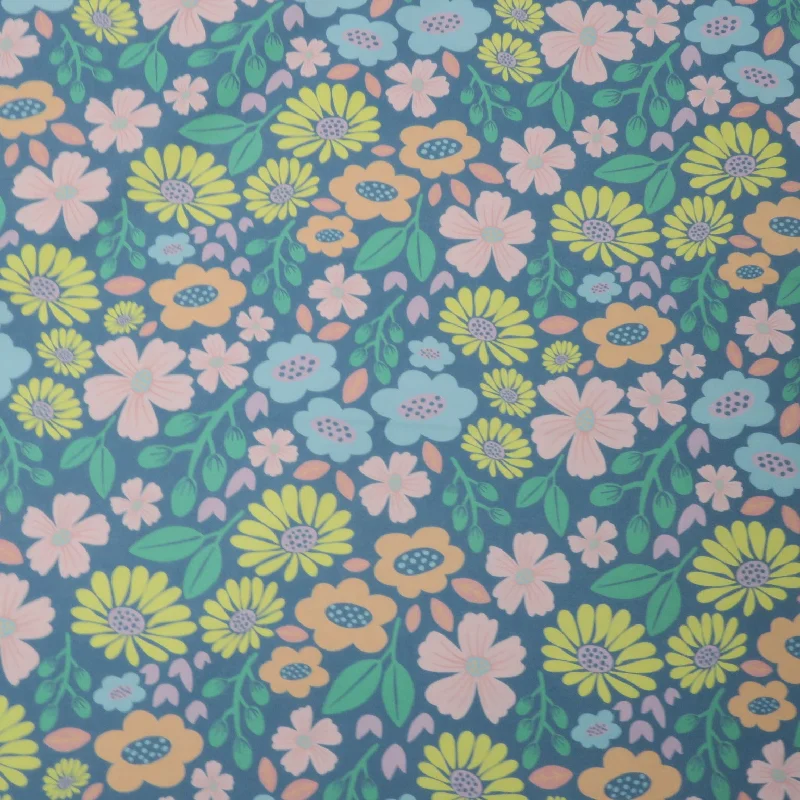 Price Blitz Navy Multicolor Daisy Picnic Printed Cotton