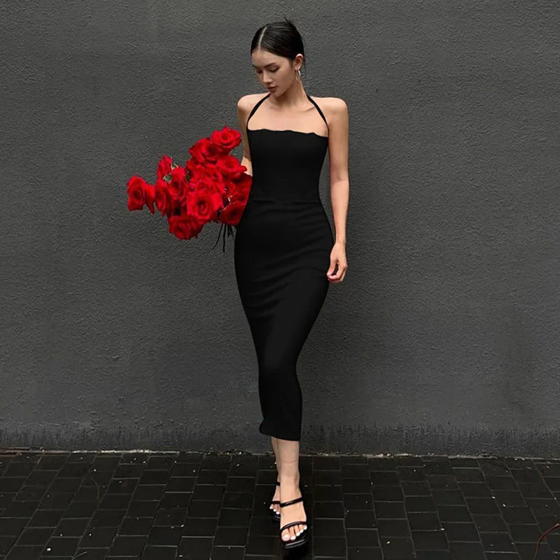 Referral Discount Summer Elegance French-style Halter Neck Maxi Dress