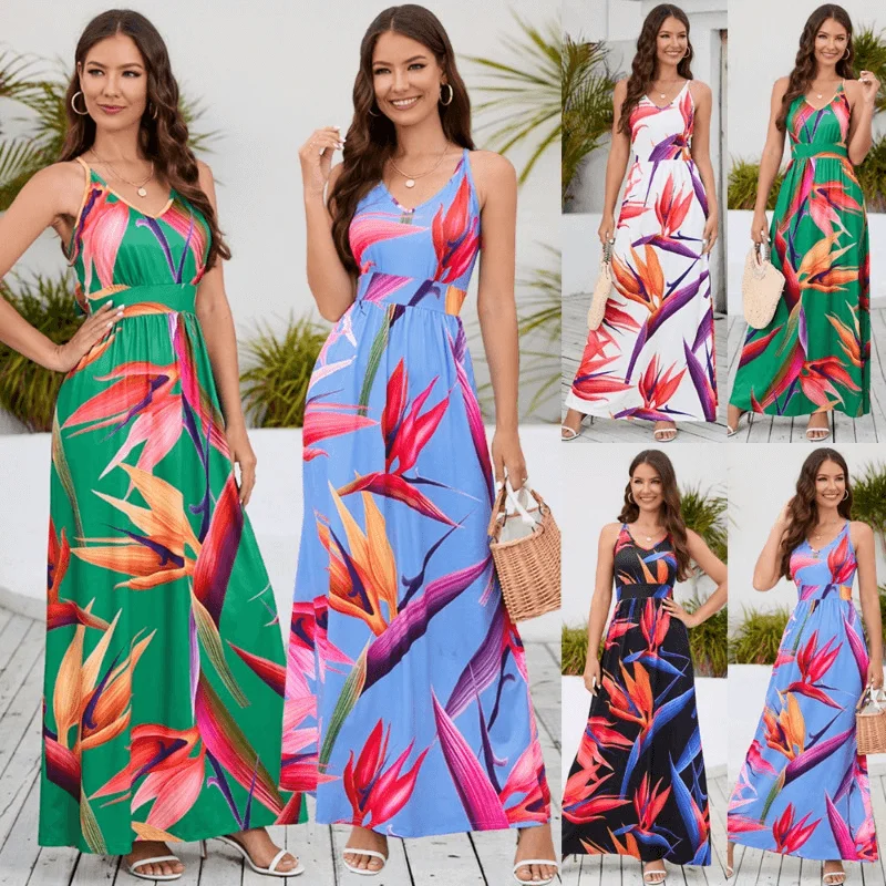 Discount Extravaganza Bohemian Print Halter Beach Vacation Maxi Dress