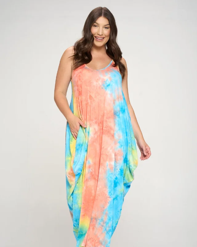 Major Savings Remi Tie Dye Maxi Dress | Coral/Bright Yellow/Turquoise TD