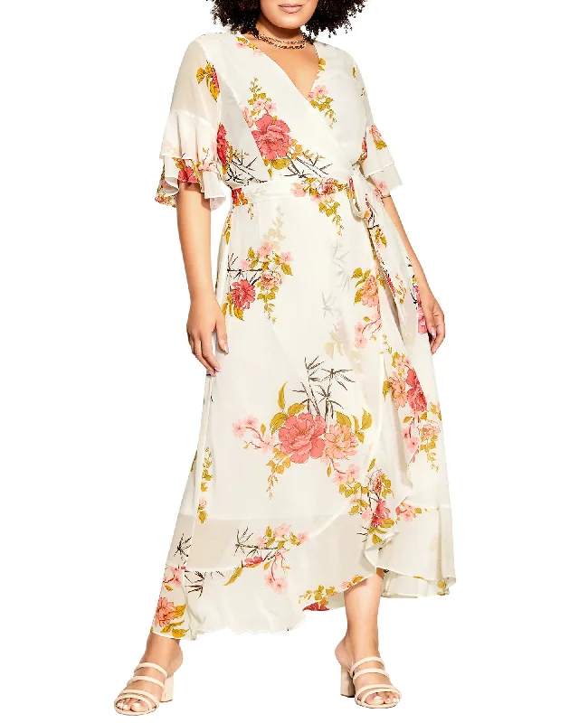 Hurry In Cordelia Ivory Romance Faux-Wrap Dress | Ivory / Pink