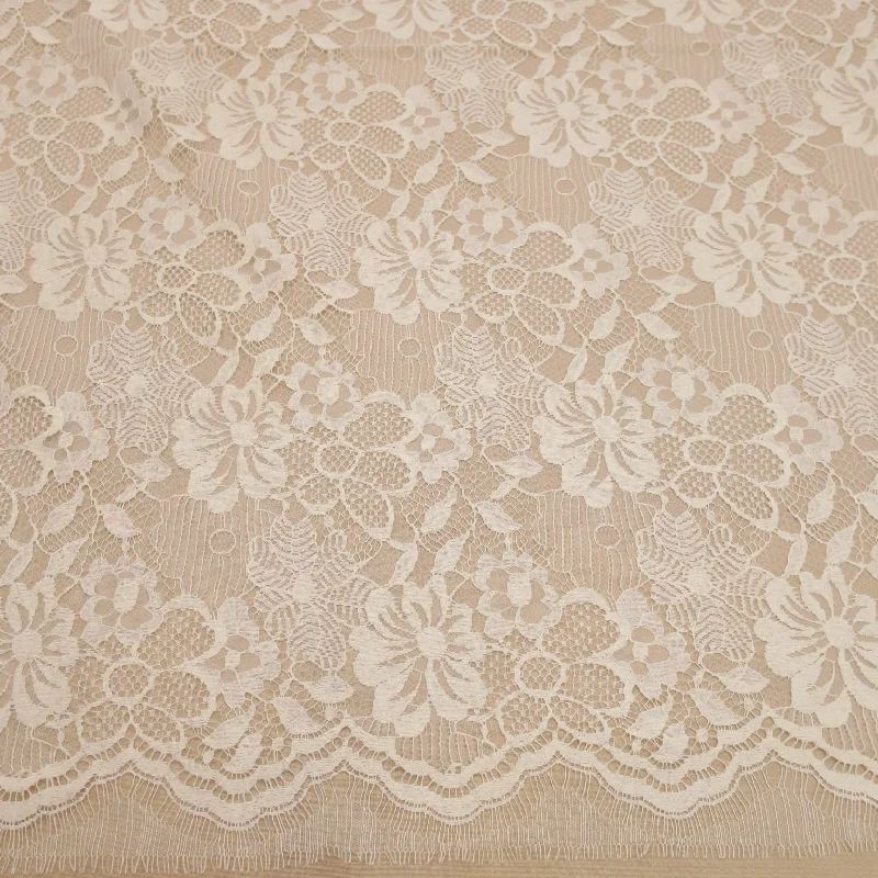 Overstock Ivory Embroidered Floral Double Scalloped Lace