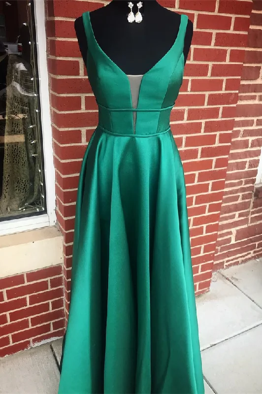Special Savings A-Line Straps V-Neck Sleeveless Pleated Satin Formal Prom Dress