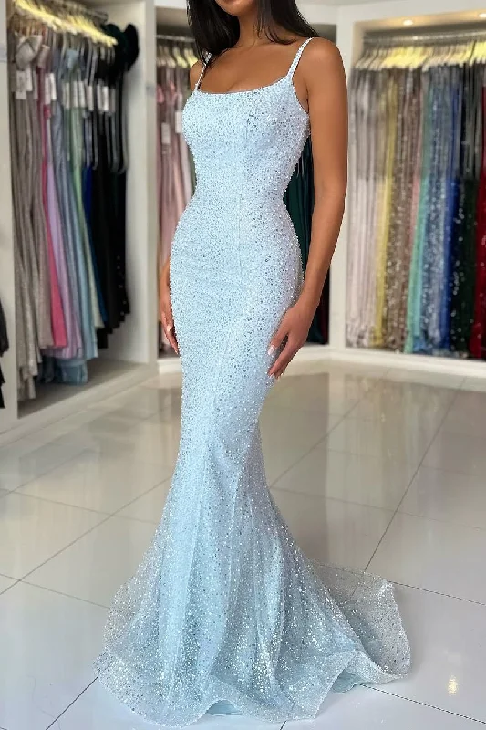 Deal of the Week Spaghetti Straps Mermaid Sequins Scoop Long Formal Prom Dress
