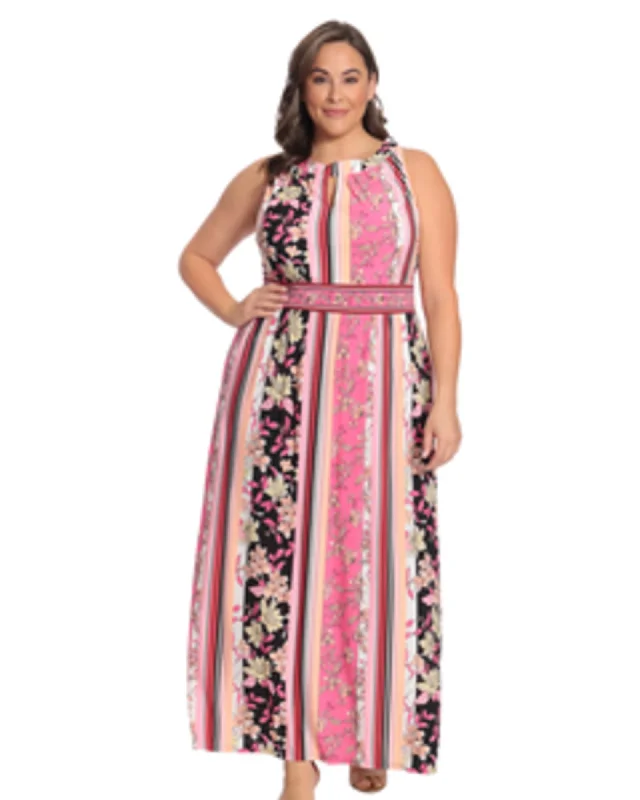 Fantastic Offers Maria Keyhole Halter Maxi Dress | White/Pink