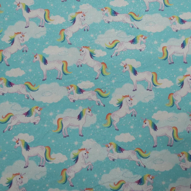 Act Fast Enchanted Unicorns on Aqua Ground Printed Cotton