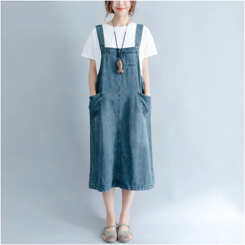 Limited Time Korean-style Literary Plus Size Denim Overall Dress